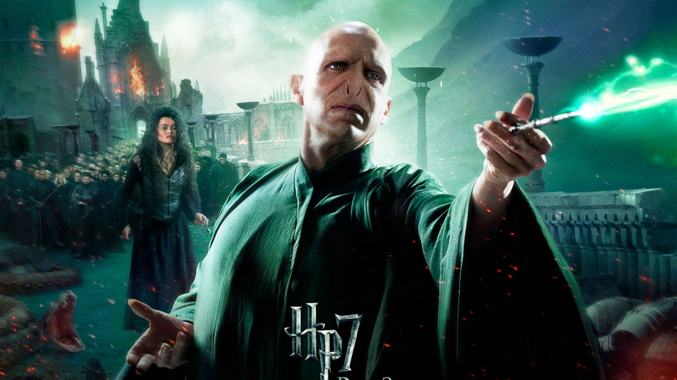 Обои Лорд Волдеморт, Беллатрикс Лестрейндж, боевик, темнота, провести voldemorts палочка в разрешении 1366x768