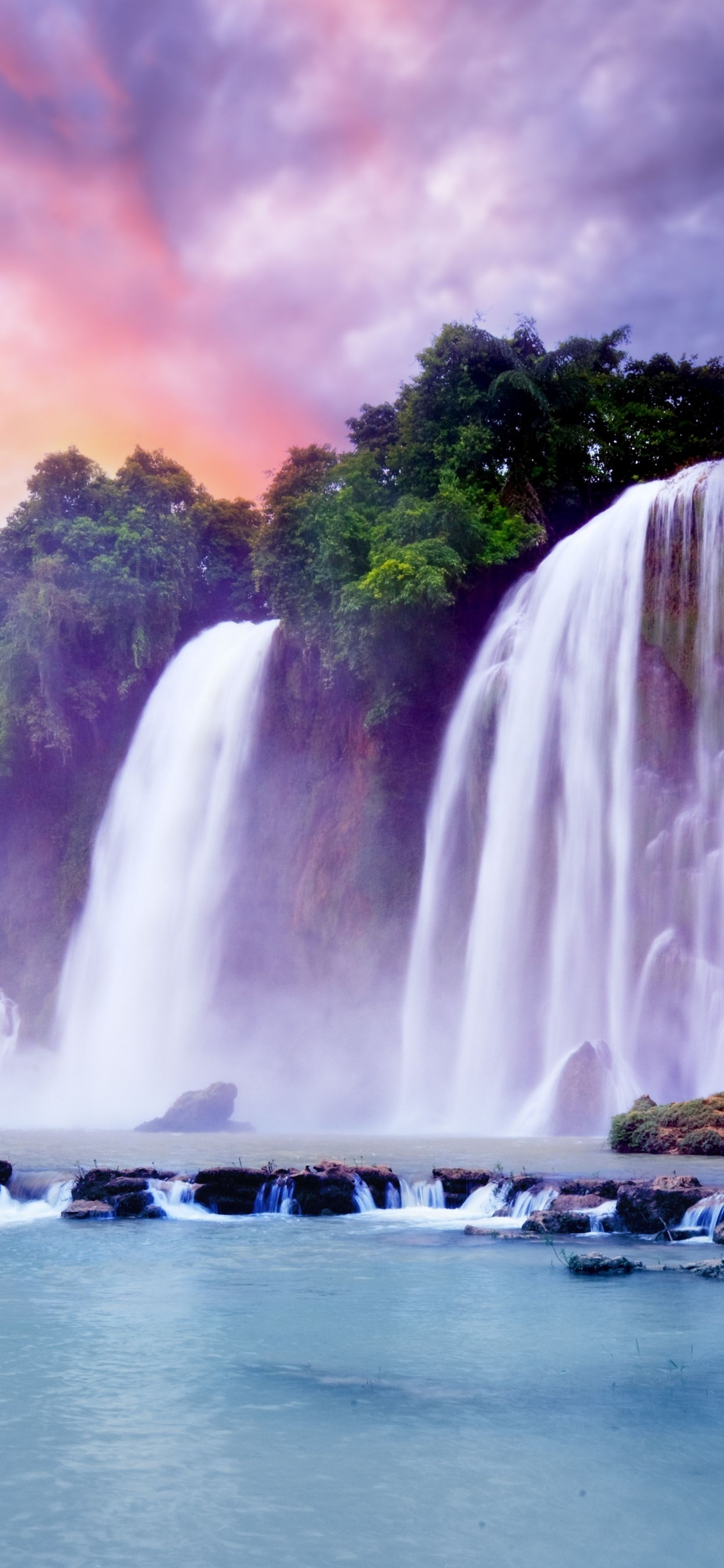 Обои водопад, водоем, природа, гидроресурсы, вода в разрешении 1242x2688