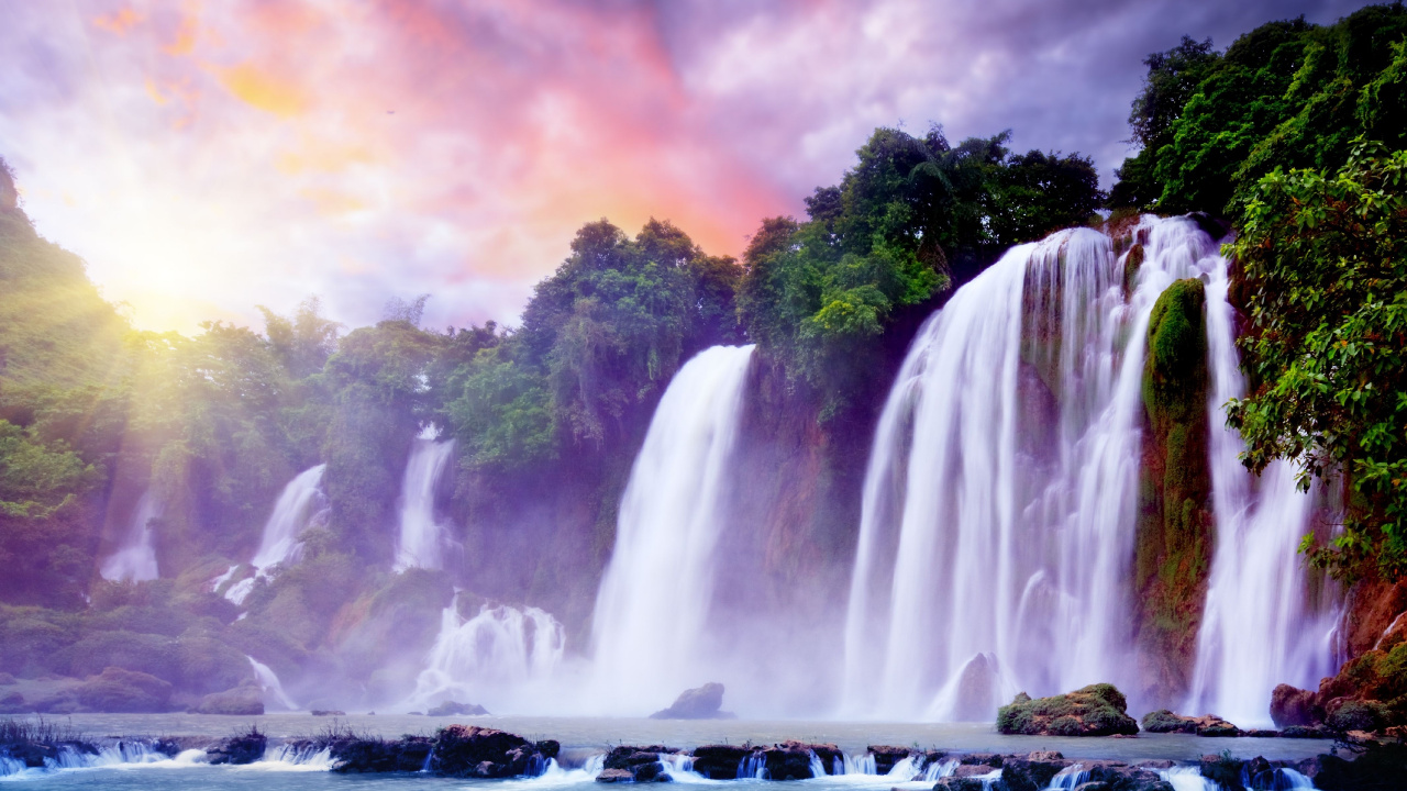 Обои водопад, водоем, природа, гидроресурсы, вода в разрешении 1280x720