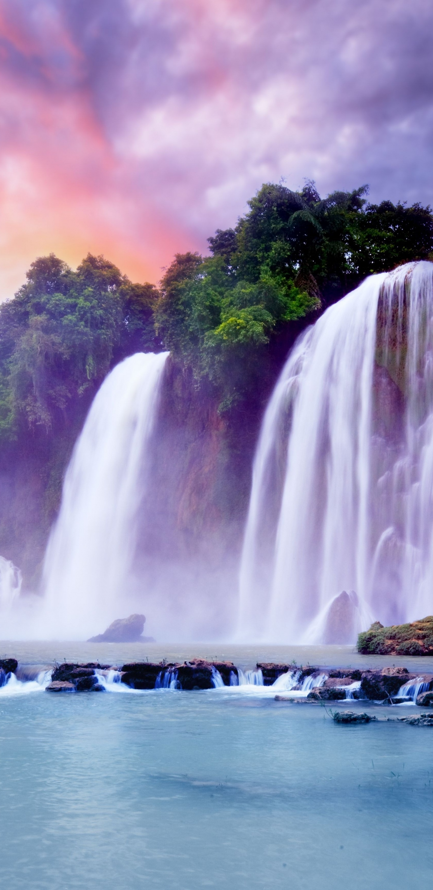 Обои водопад, водоем, природа, гидроресурсы, вода в разрешении 1440x2960