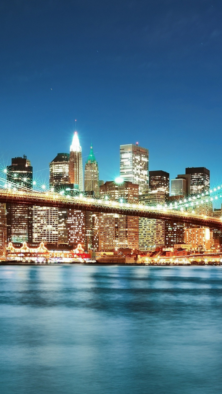 Обои Бруклинский мост, Нижний Манхэттен, город, городской пейзаж, ориентир в разрешении 750x1334