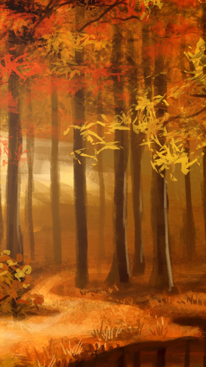 Обои арт, осень, холст, живопись, рисование в разрешении 720x1280