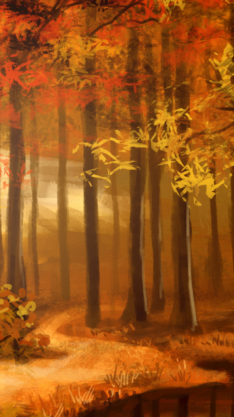 Обои арт, осень, холст, живопись, рисование в разрешении 750x1334