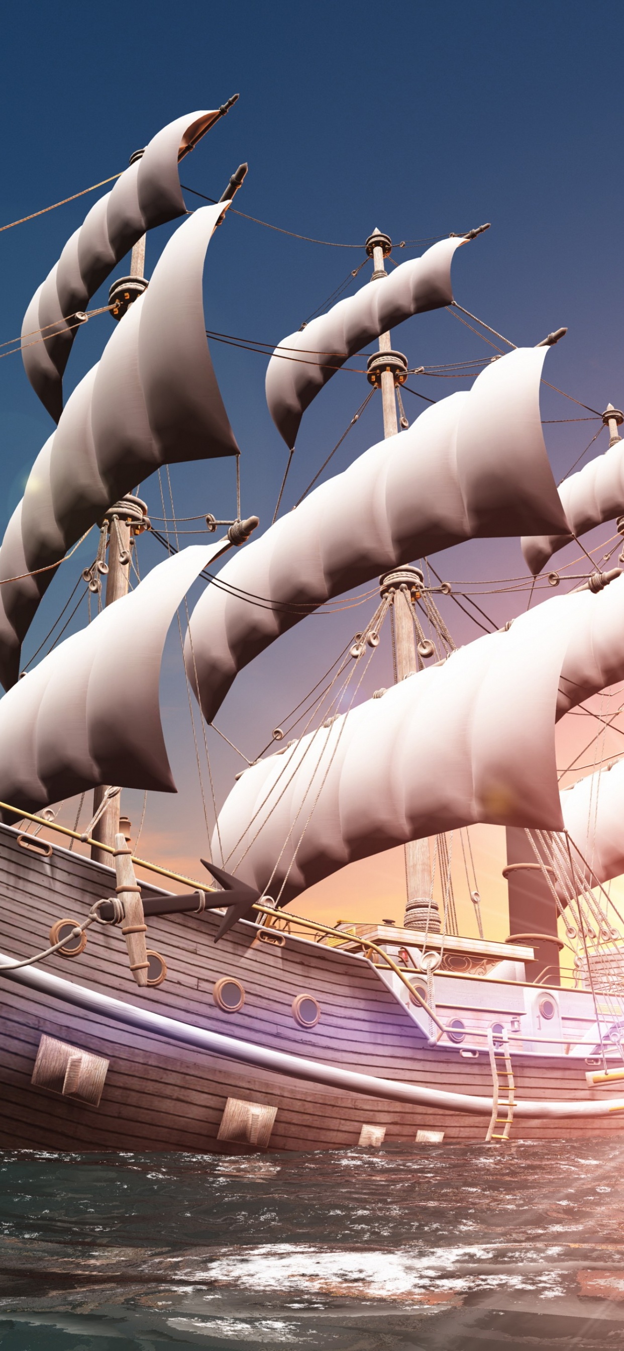 Обои 3D корабль, парусник, корабль, лодка, вода в разрешении 1242x2688