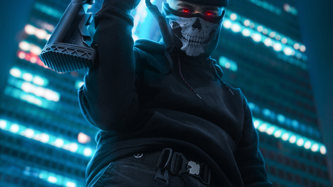 Обои мальчик в маске черепа, шляпа, человеческое тело, музыкальный исполнитель, музыкант в разрешении 1366x768