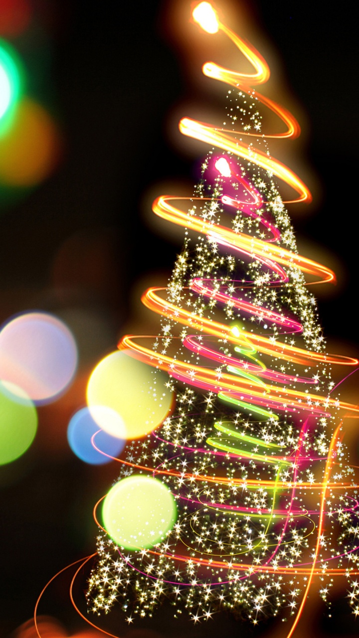 Обои Рождественский день, елка, Рождественские огни, свет, Рождественские украшения в разрешении 720x1280