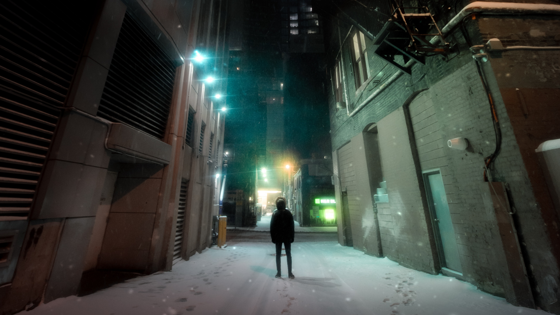 Обои ночь, снег, свет, освещение, зима в разрешении 1920x1080