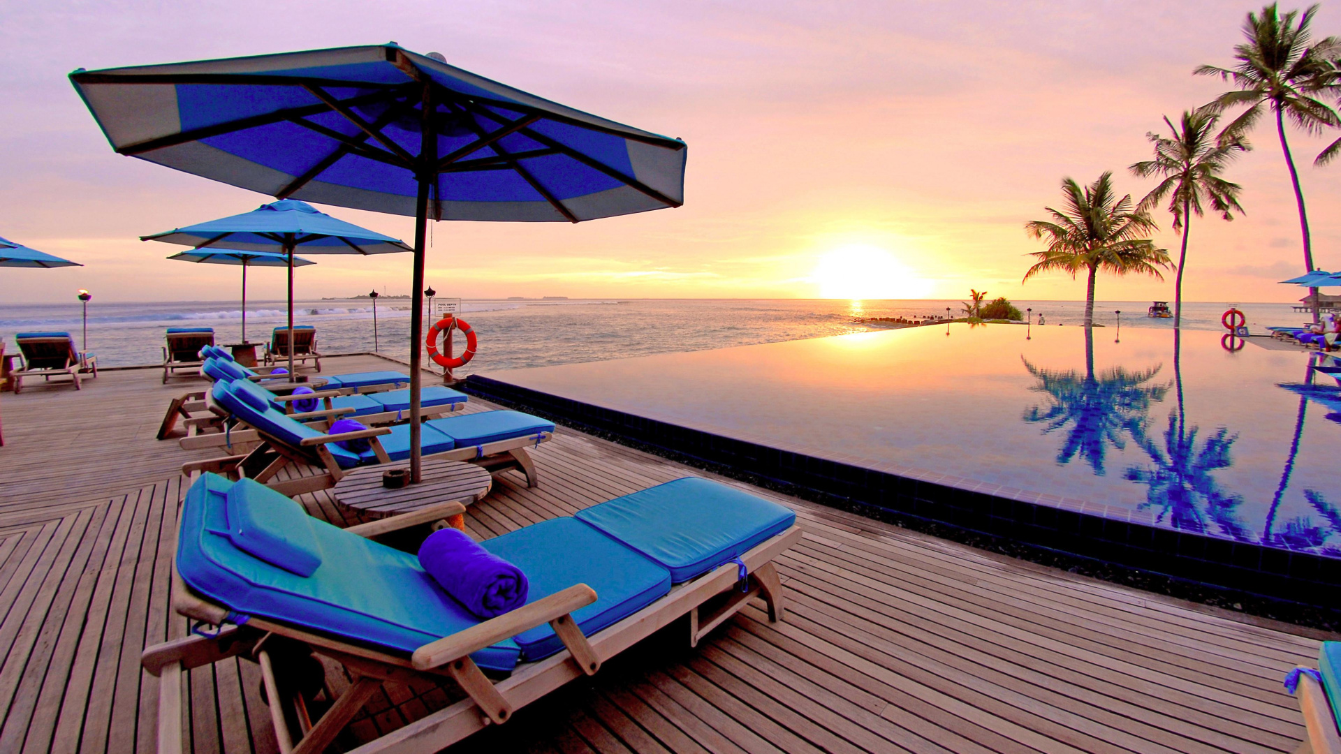 Обои прибежище, морской курорт, пляж, отпуск, плавательный бассейн в разрешении 1920x1080