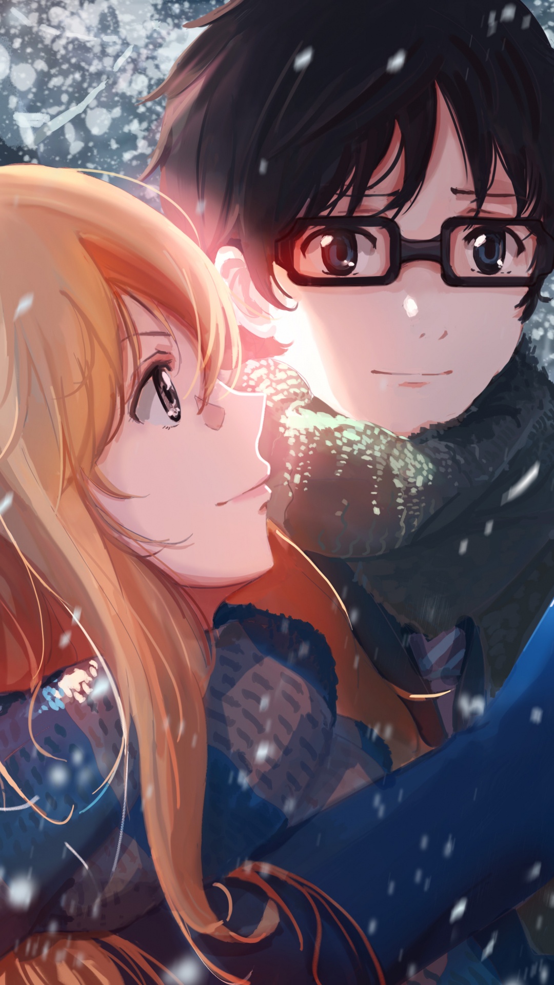 Обои аниме, мультфильм, длинные волосы, каштановые волосы, взаимодействие в разрешении 1080x1920