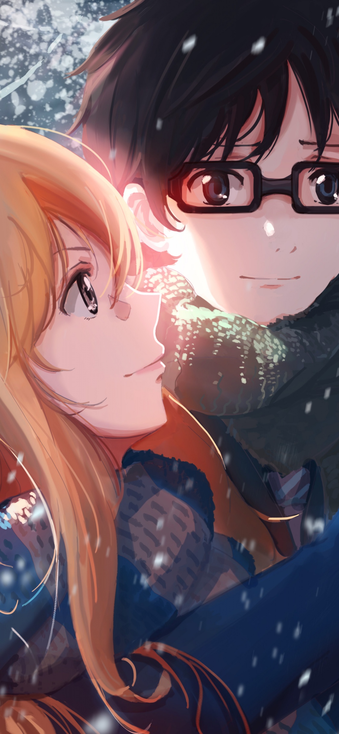 Обои аниме, мультфильм, длинные волосы, каштановые волосы, взаимодействие в разрешении 1125x2436