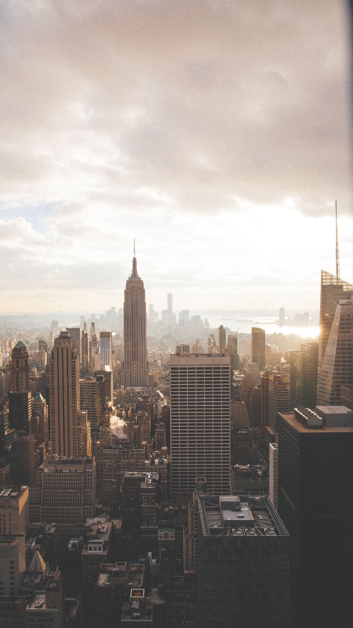 Обои Нью-Йорк, Бруклинский мост, город, арт, облако в разрешении 720x1280