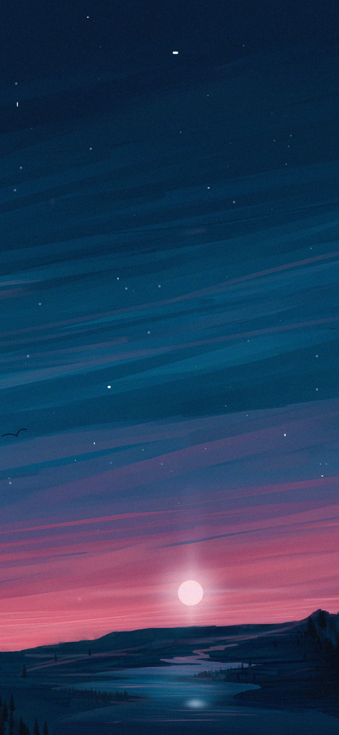 Обои Аврора, ночь, облако, природа, полночь в разрешении 1125x2436