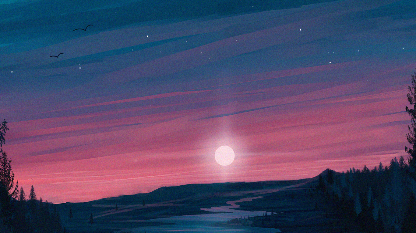 Обои Аврора, ночь, облако, природа, полночь в разрешении 1366x768