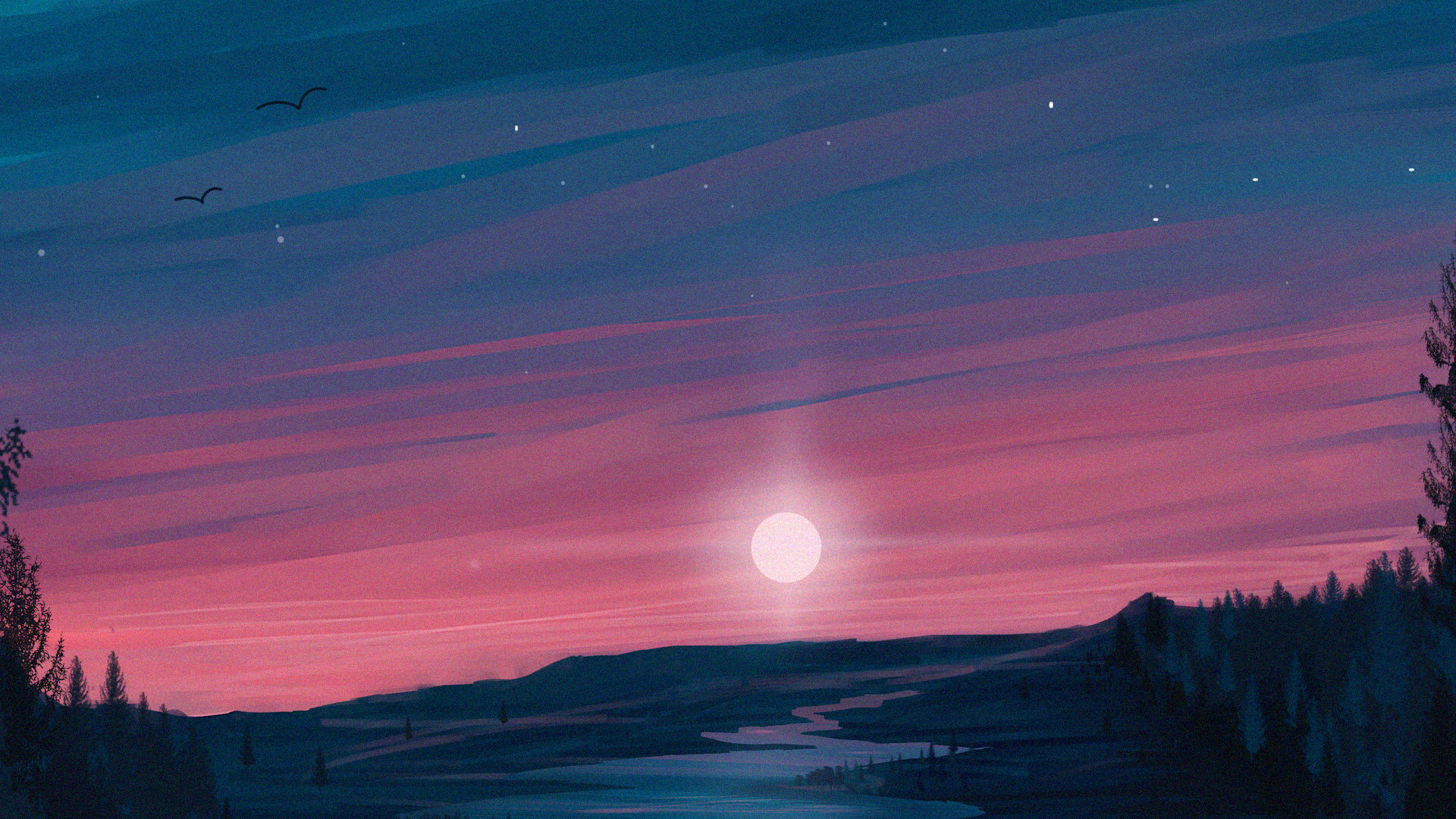 Обои Аврора, ночь, облако, природа, полночь в разрешении 1920x1080