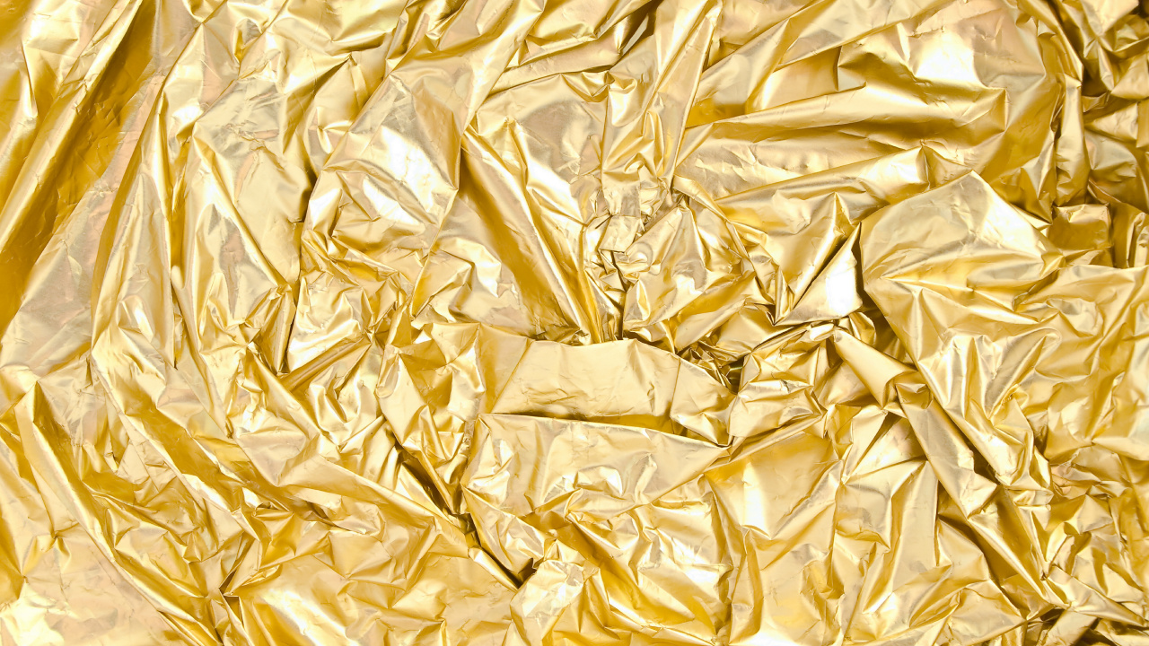 Обои золото, сусальное золото, желтый, узор, материал в разрешении 1280x720