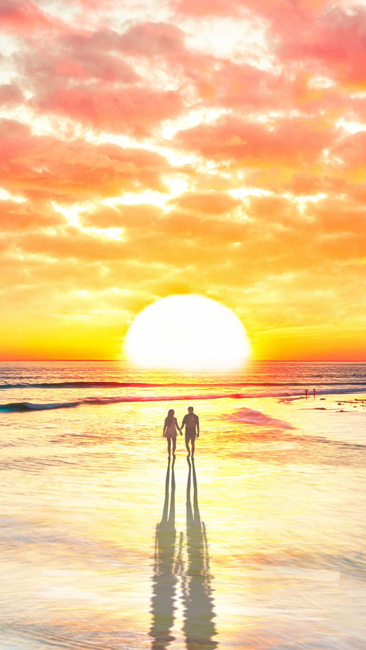 Обои природа, океан, закат, море, горизонт в разрешении 720x1280