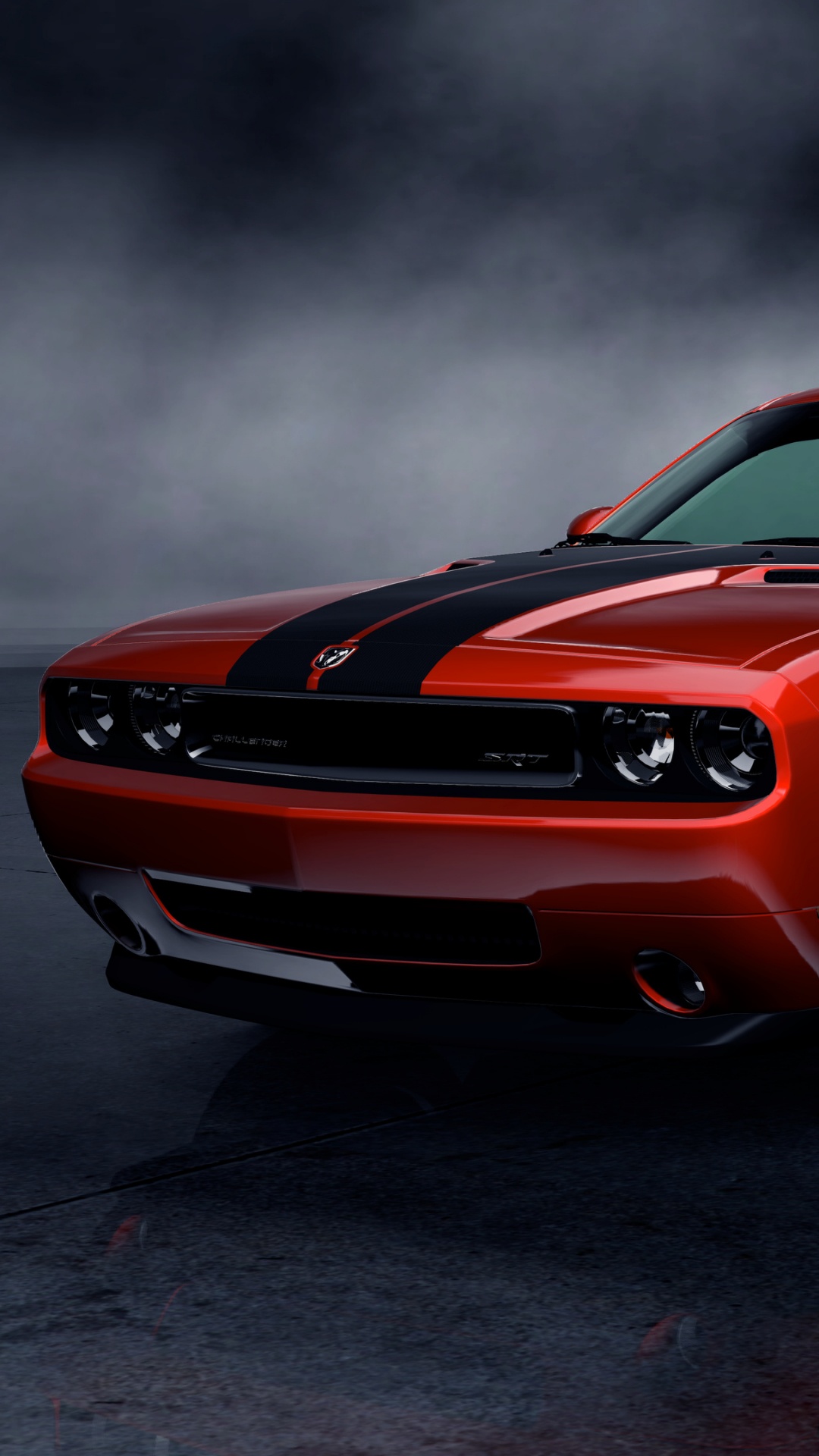 Обои dodge, авто, красный цвет, мускул кар, шина в разрешении 1080x1920