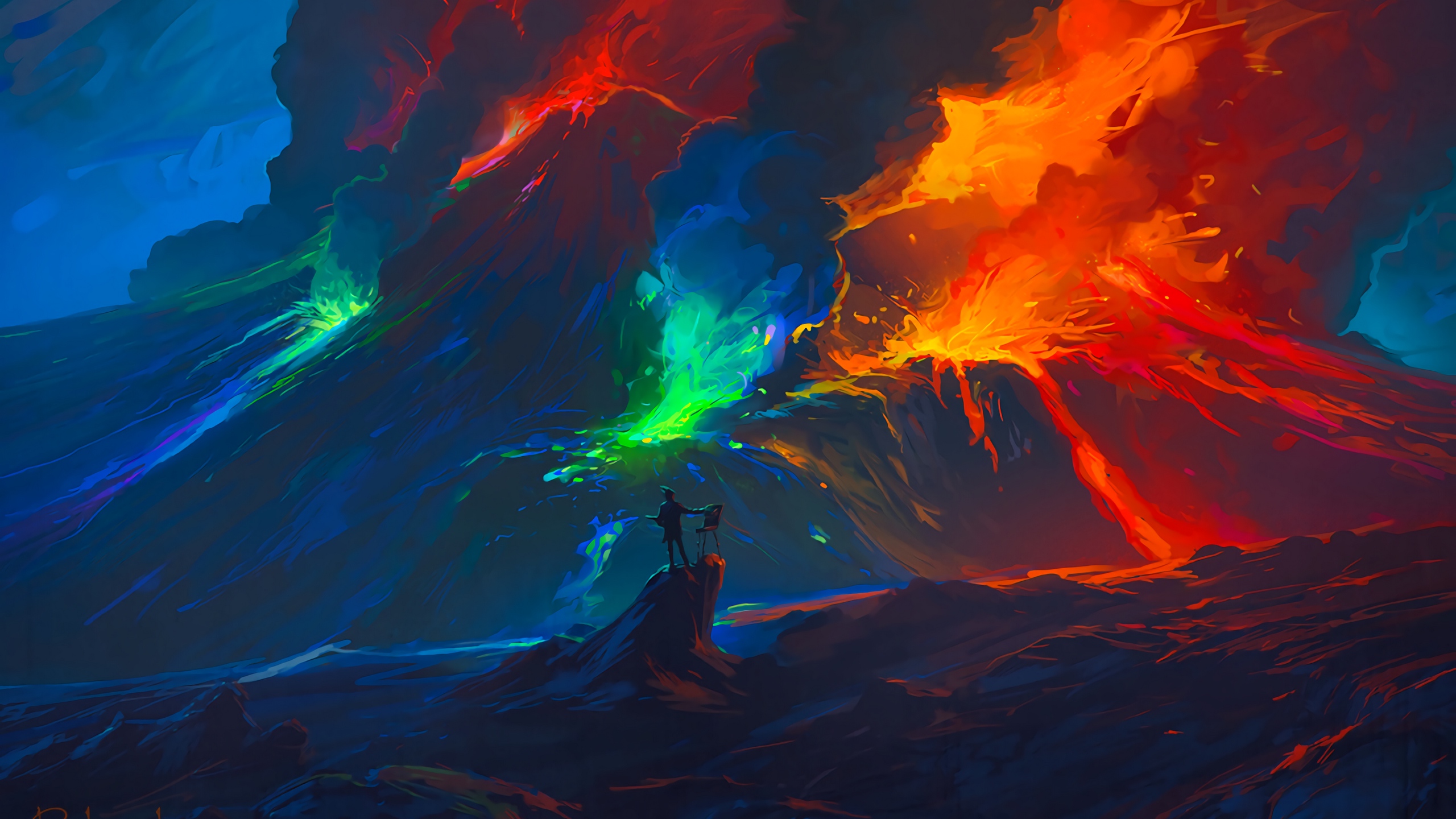 Обои арт, вулкан, вулканического рельефа, типы вулканических извержений, лава в разрешении 2560x1440