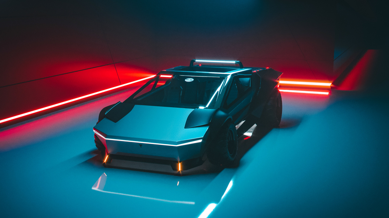 Обои Tesla Cybertruck, Пикап, Tesla Model X, Tesla, свет в разрешении 1280x720