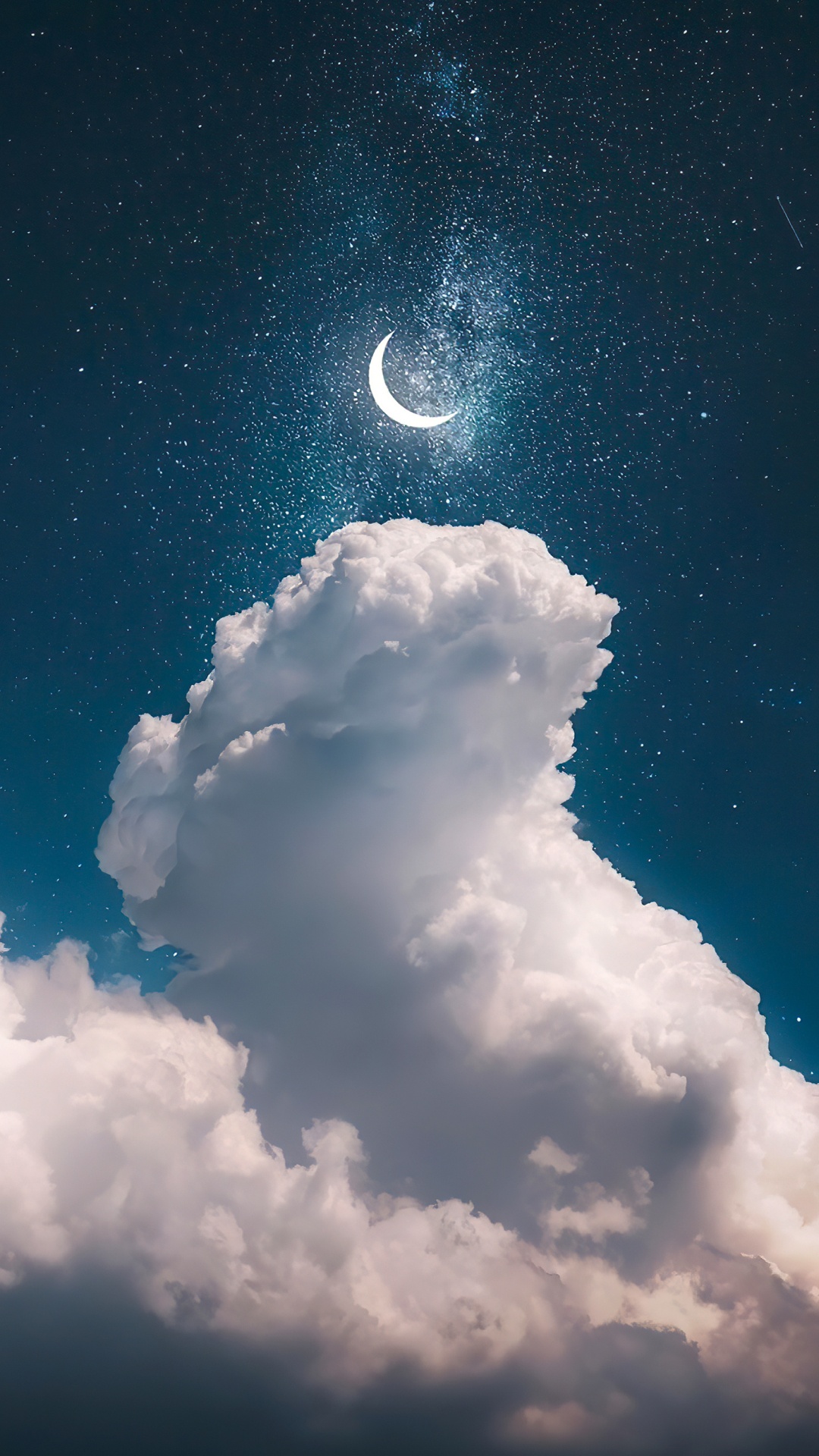 Обои ночное небо, облако, атмосфера, белые, луна в разрешении 1080x1920