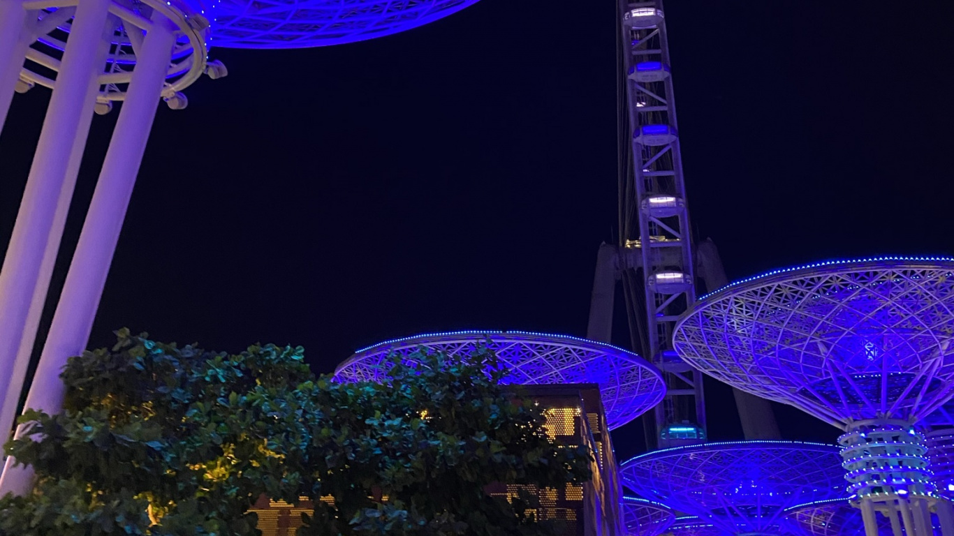 Обои Сингапур, ориентир, мажорель синий, синий, ночь в разрешении 1366x768