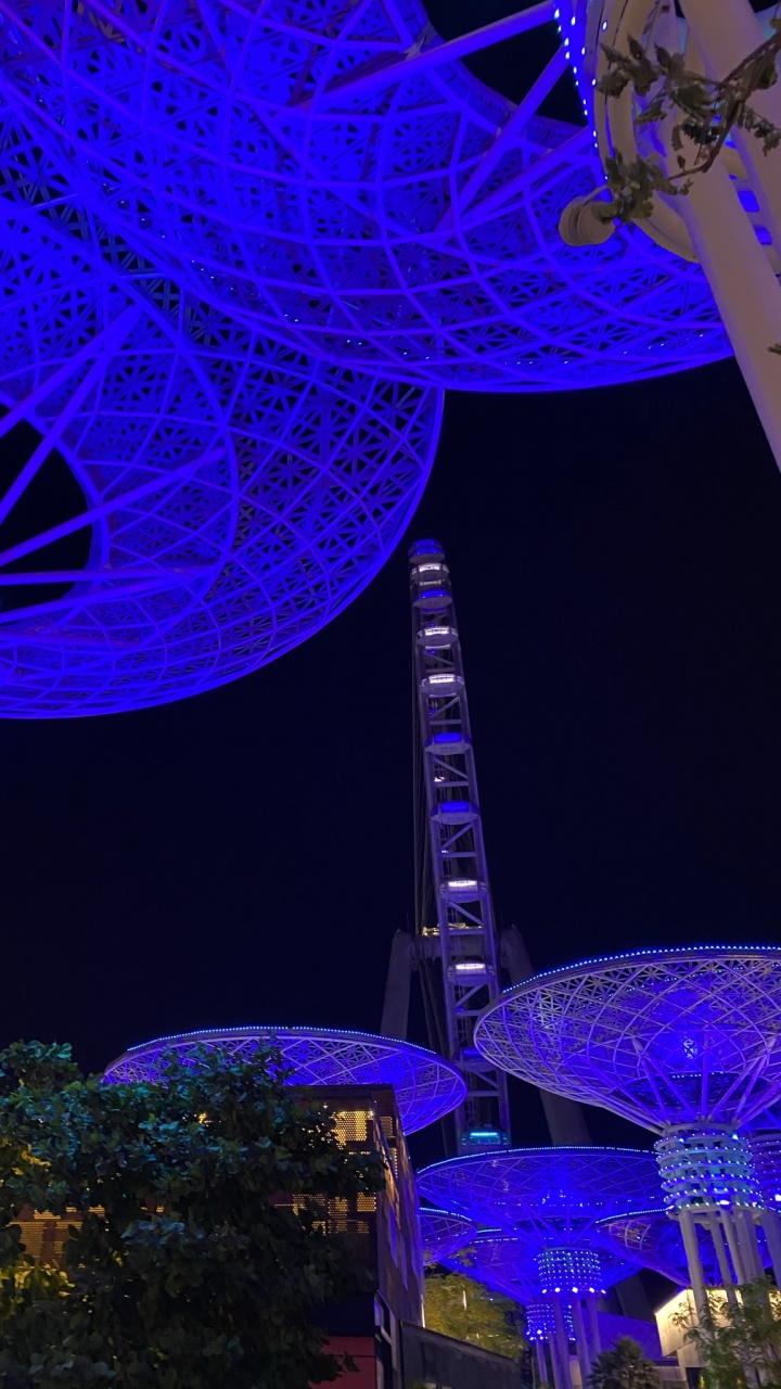 Обои Сингапур, ориентир, мажорель синий, синий, ночь в разрешении 720x1280