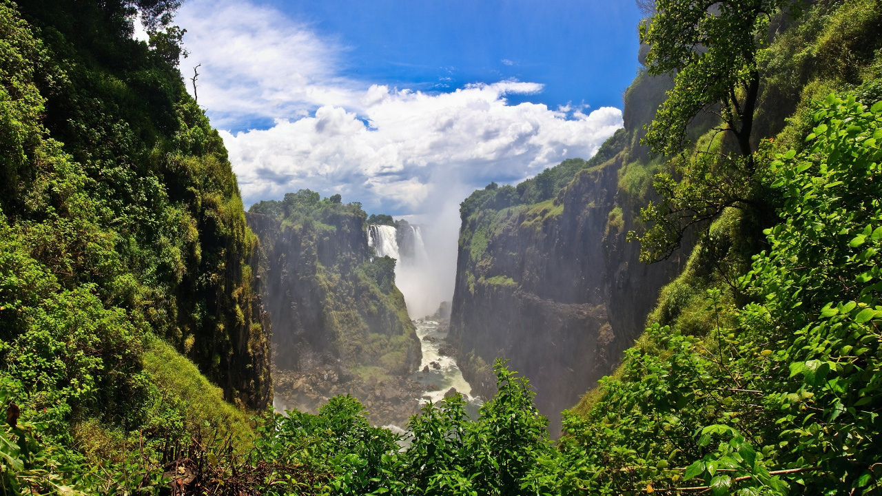 Обои природа, гидроресурсы, водопад, растительность, природный заповедник в разрешении 1280x720
