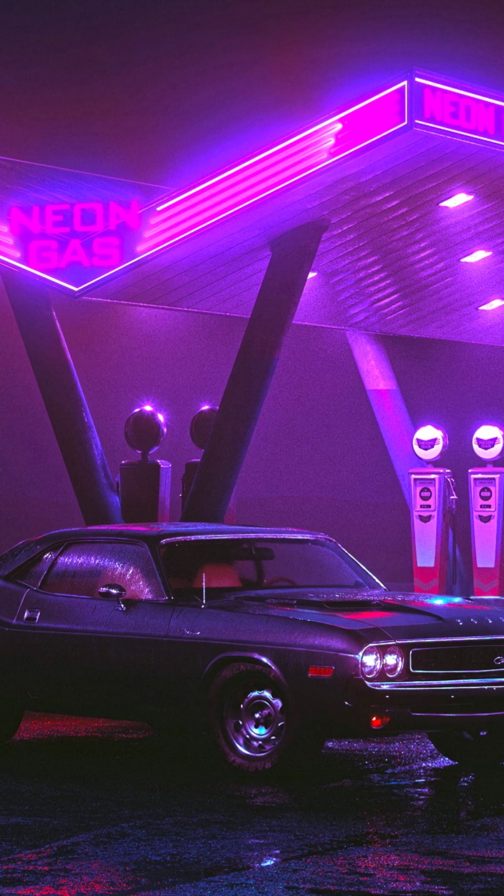 Обои Неон Авто, Крайслер Неон, легковые автомобили, Додж Челленджер, dodge в разрешении 720x1280