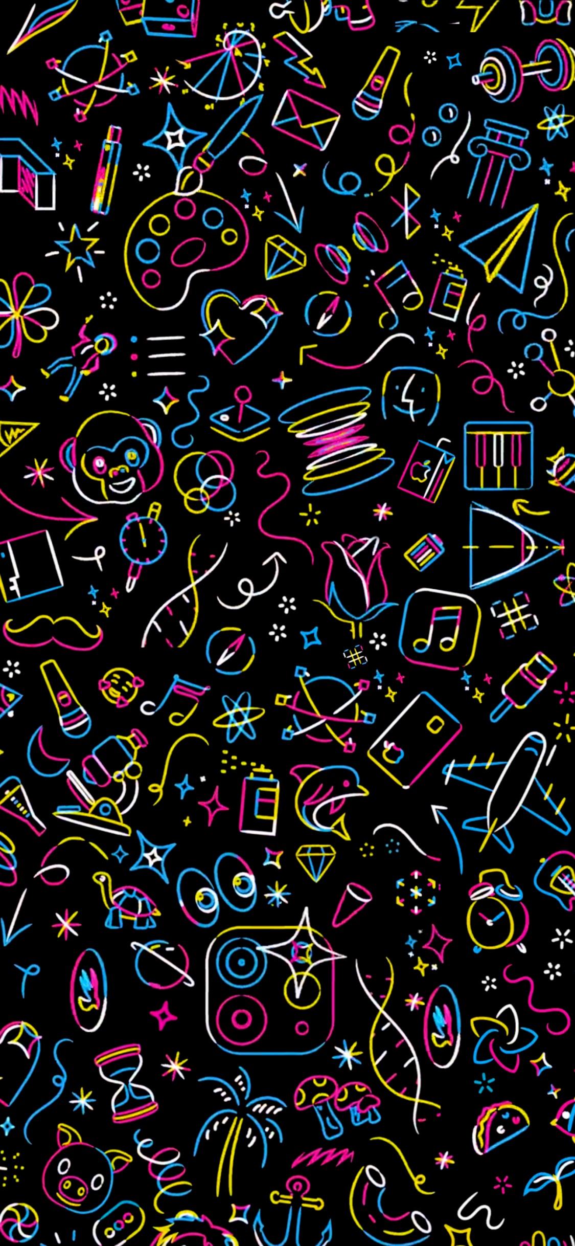 Обои яблоко, арт, узор, иллюстрация, круг в разрешении 1125x2436