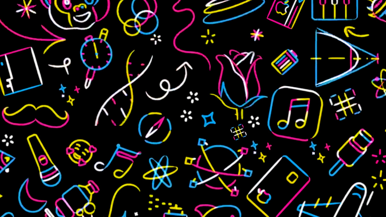 Обои яблоко, арт, узор, иллюстрация, круг в разрешении 1280x720