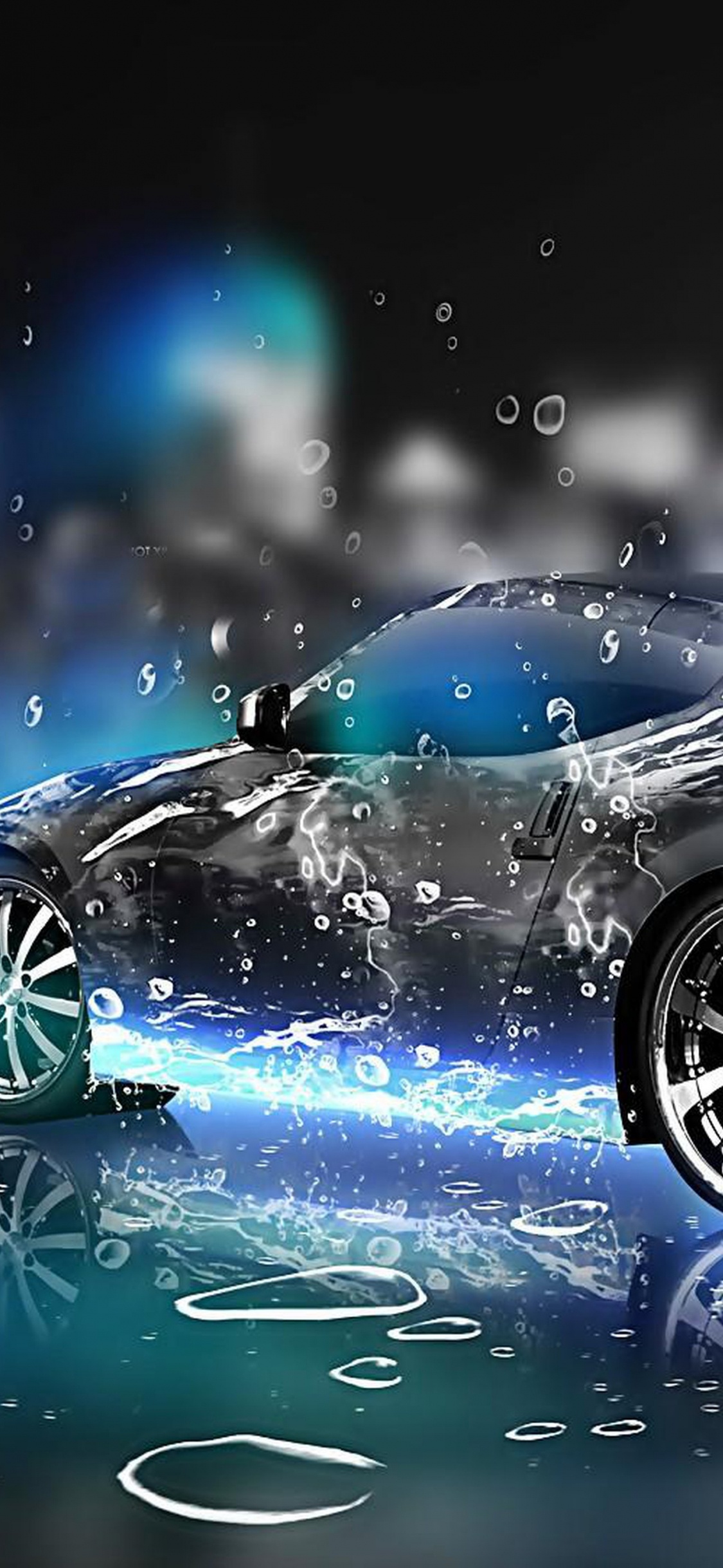 Обои авто, городской автомобиль, спорткар, отражение, графический дизайн в разрешении 1125x2436