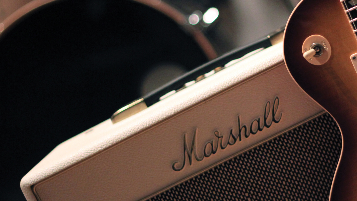 Обои усилитель marshall, гитара, электронный инструмент, акустическая гитара, струнный инструмент в разрешении 1366x768