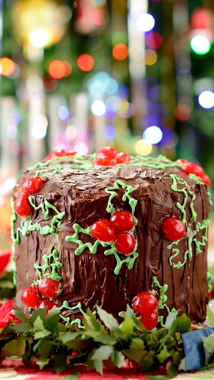 Обои Рождественский торт, шоколадный торт, Рождественский день, пища, сладость в разрешении 720x1280
