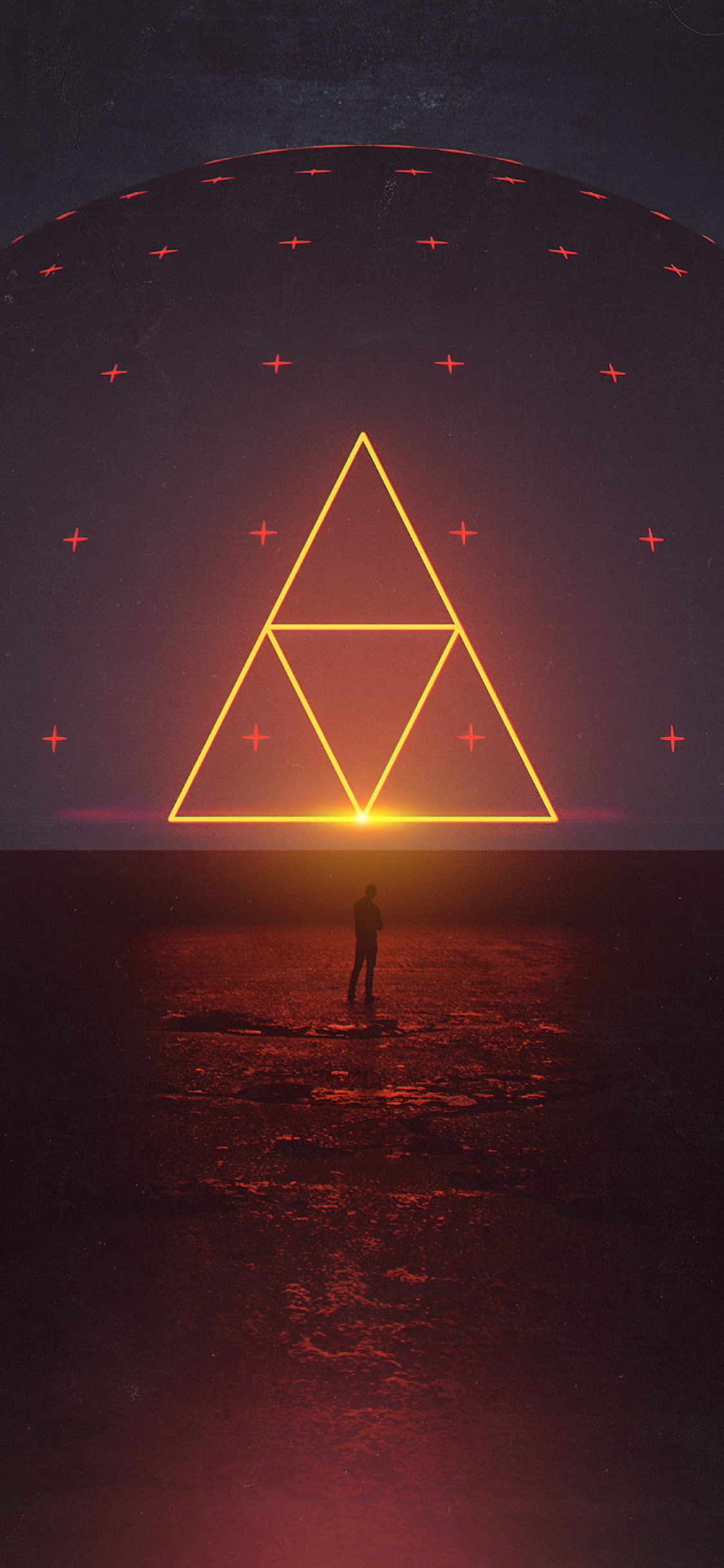 Обои треугольник, арт, вода, астрономический объект, горизонт в разрешении 1125x2436