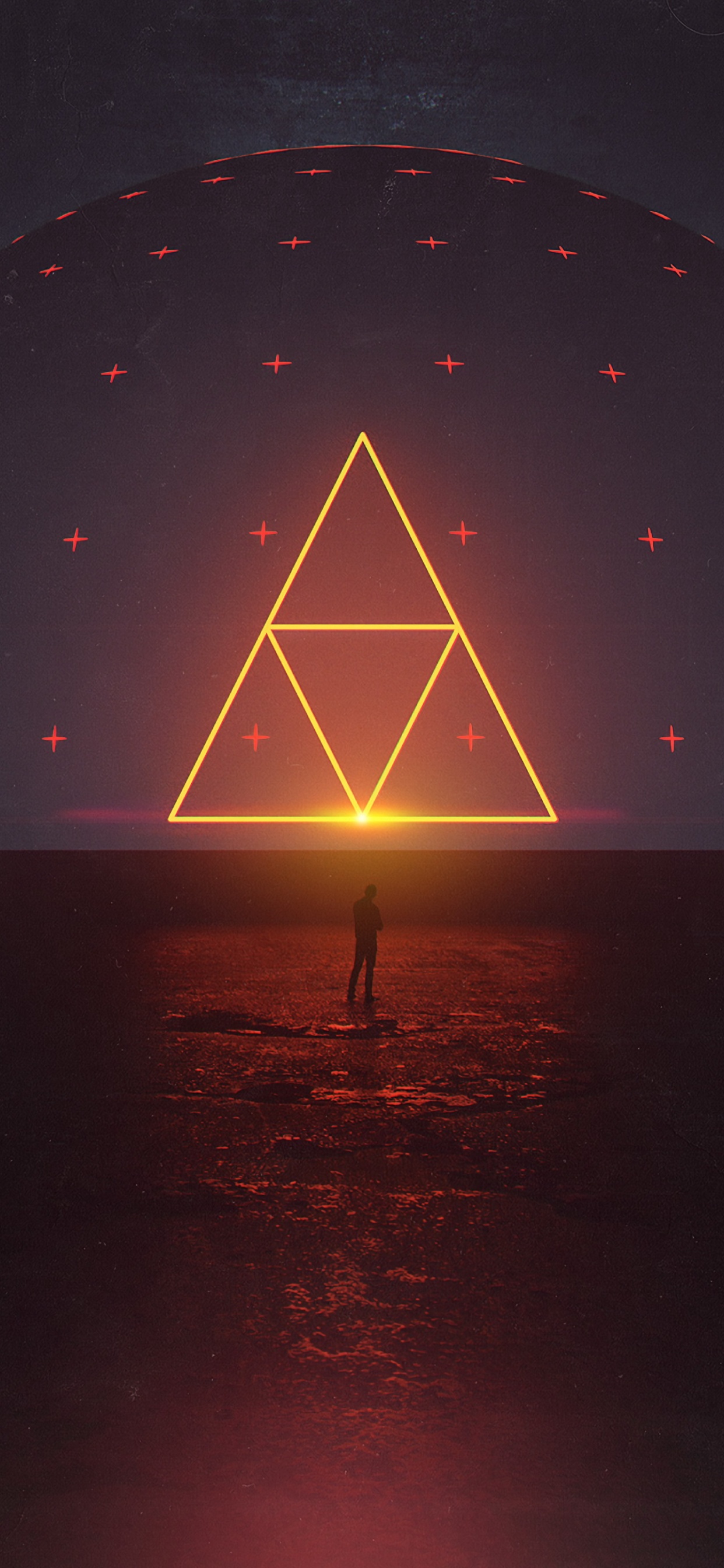 Обои треугольник, арт, вода, астрономический объект, горизонт в разрешении 1242x2688