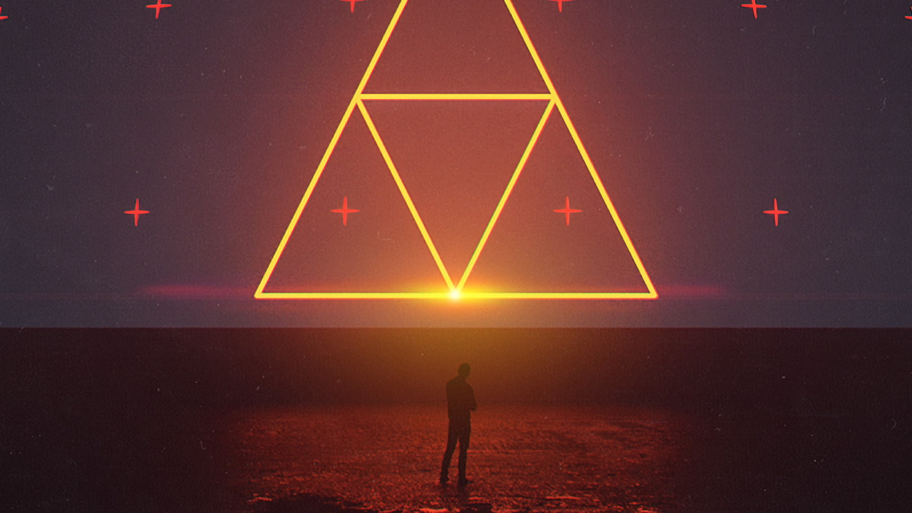 Обои треугольник, арт, вода, астрономический объект, горизонт в разрешении 1280x720