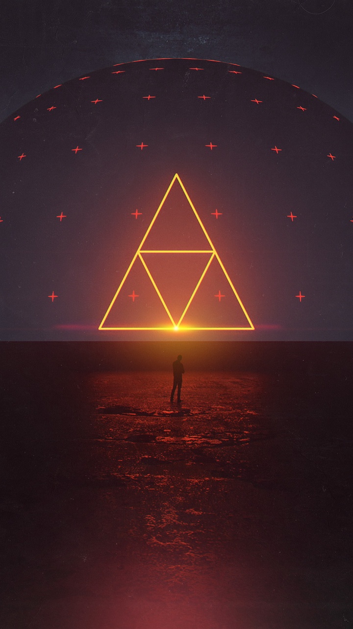Обои треугольник, арт, вода, астрономический объект, горизонт в разрешении 720x1280