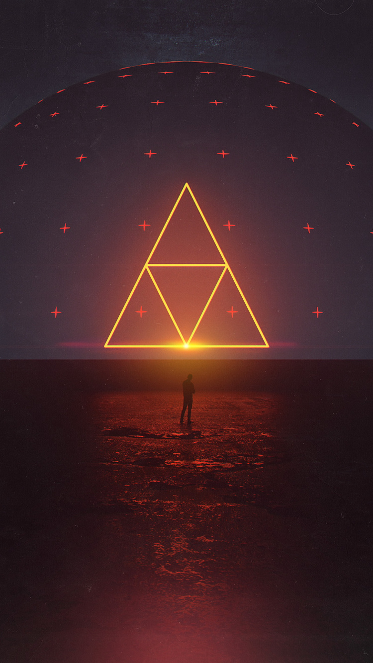 Обои треугольник, арт, вода, астрономический объект, горизонт в разрешении 750x1334