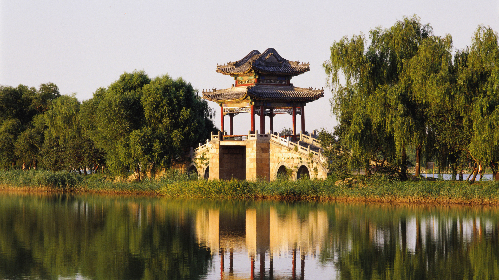 Обои летний дворец, вода, китайская архитектура, отражение, пагода в разрешении 1920x1080