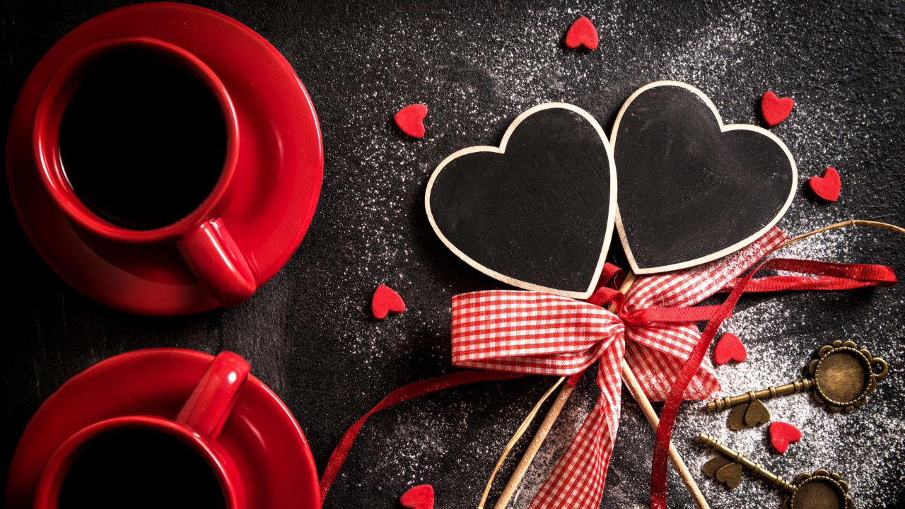 Обои сердце, красный цвет, любовь, кофе в разрешении 1280x720