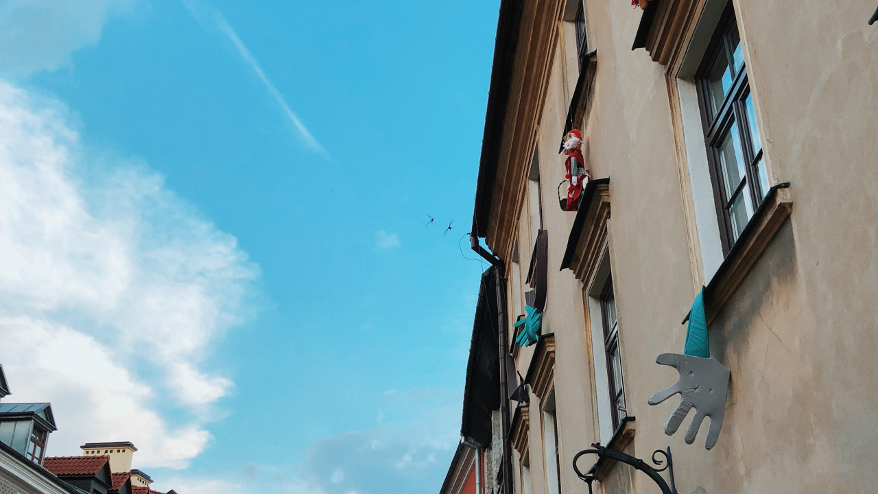 Обои дорога, жилой район, синий, зима, архитектура в разрешении 1280x720