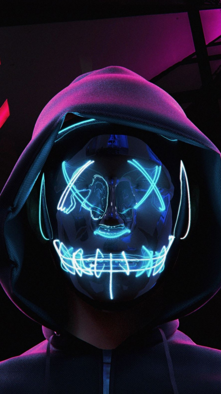 Обои неон, пурпур, черный, пасть, Фиолетовый в разрешении 750x1334