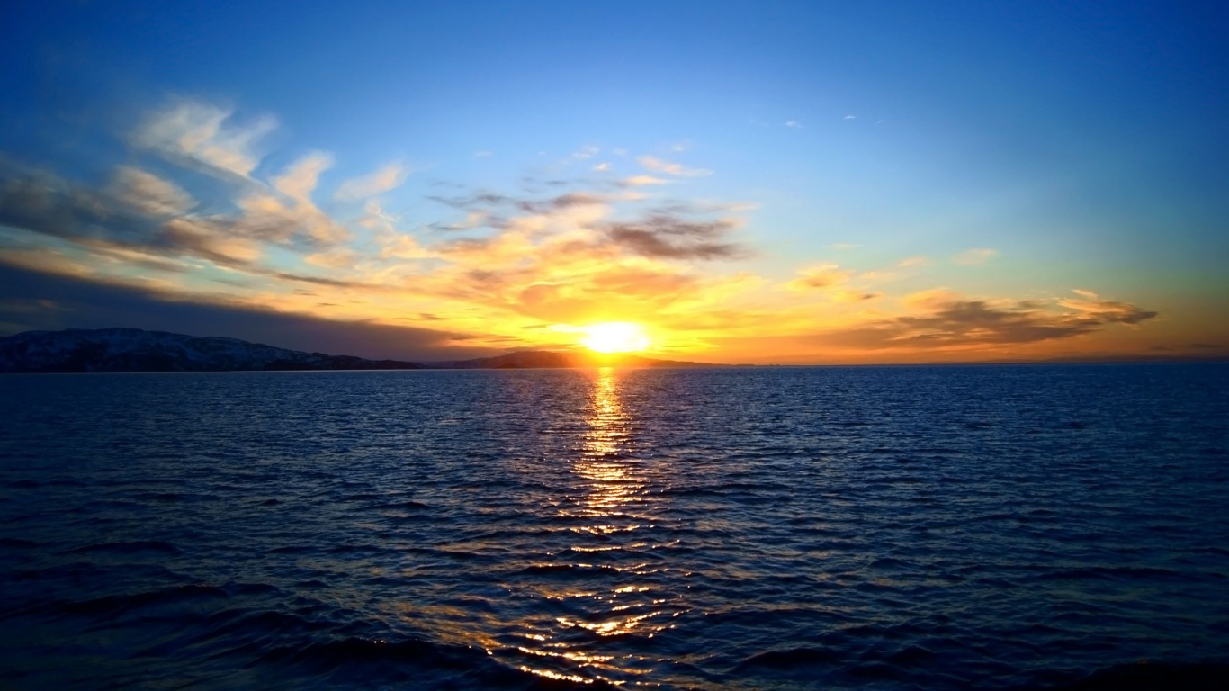 Обои океан, море, закат, горизонт, вода в разрешении 1366x768