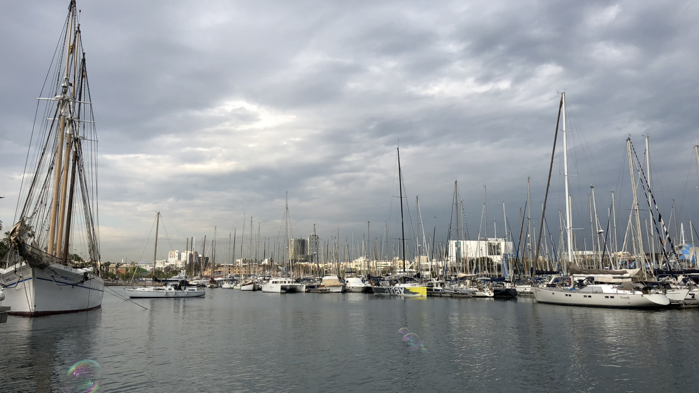 Обои Марина, вода, мачта, лодка, парусная шлюпка в разрешении 1366x768