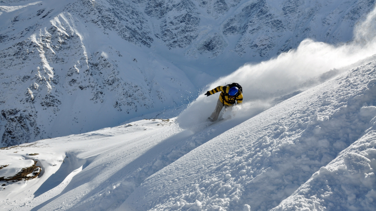 Обои Эльбрус, сноуборд, экстремальный вид спорта, лыжня, снег в разрешении 1280x720