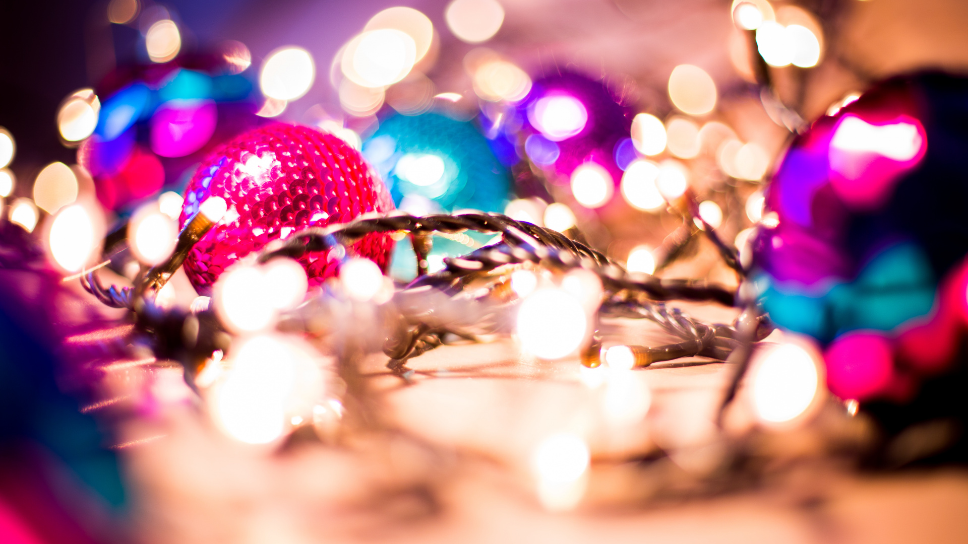 Обои Рождественский день, Рождество и курортный сезон, праздник, Рождественские огни, розовый в разрешении 1920x1080