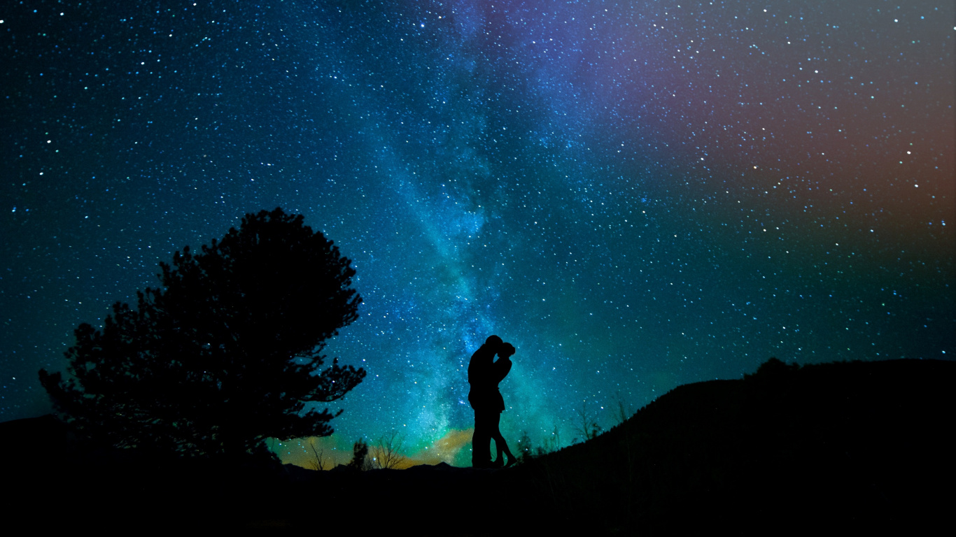 Обои звезда, человек, ночь, ночное небо, Аврора в разрешении 1366x768