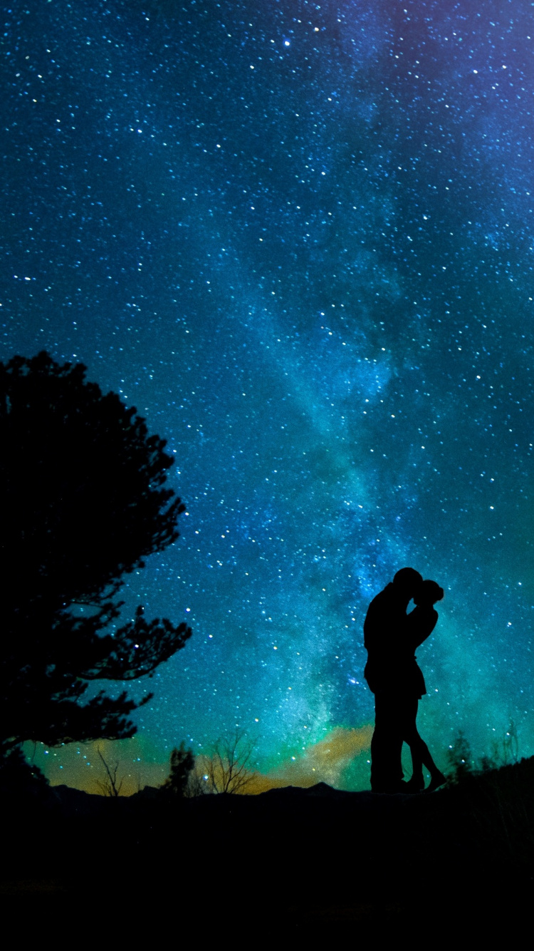 Обои звезда, человек, ночь, ночное небо, Аврора в разрешении 750x1334