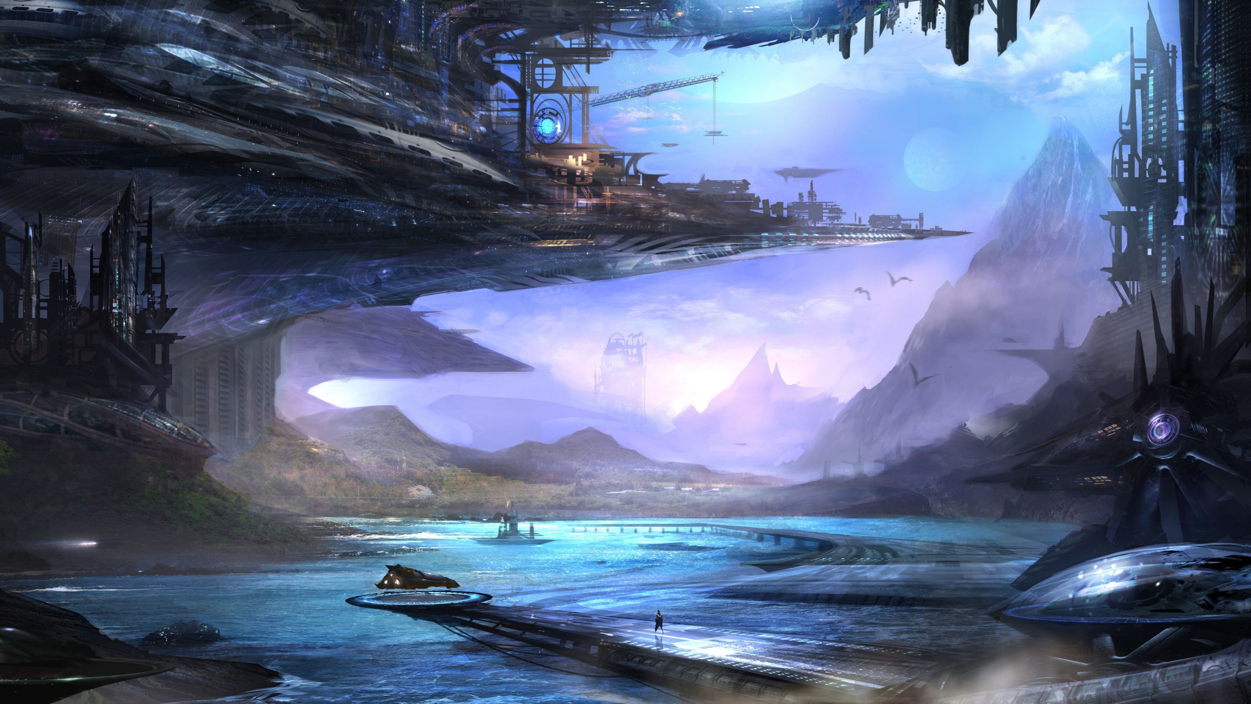 Обои Научная фантастика, научная фантазия, фэнтези, пейзаж, водоток в разрешении 2560x1440