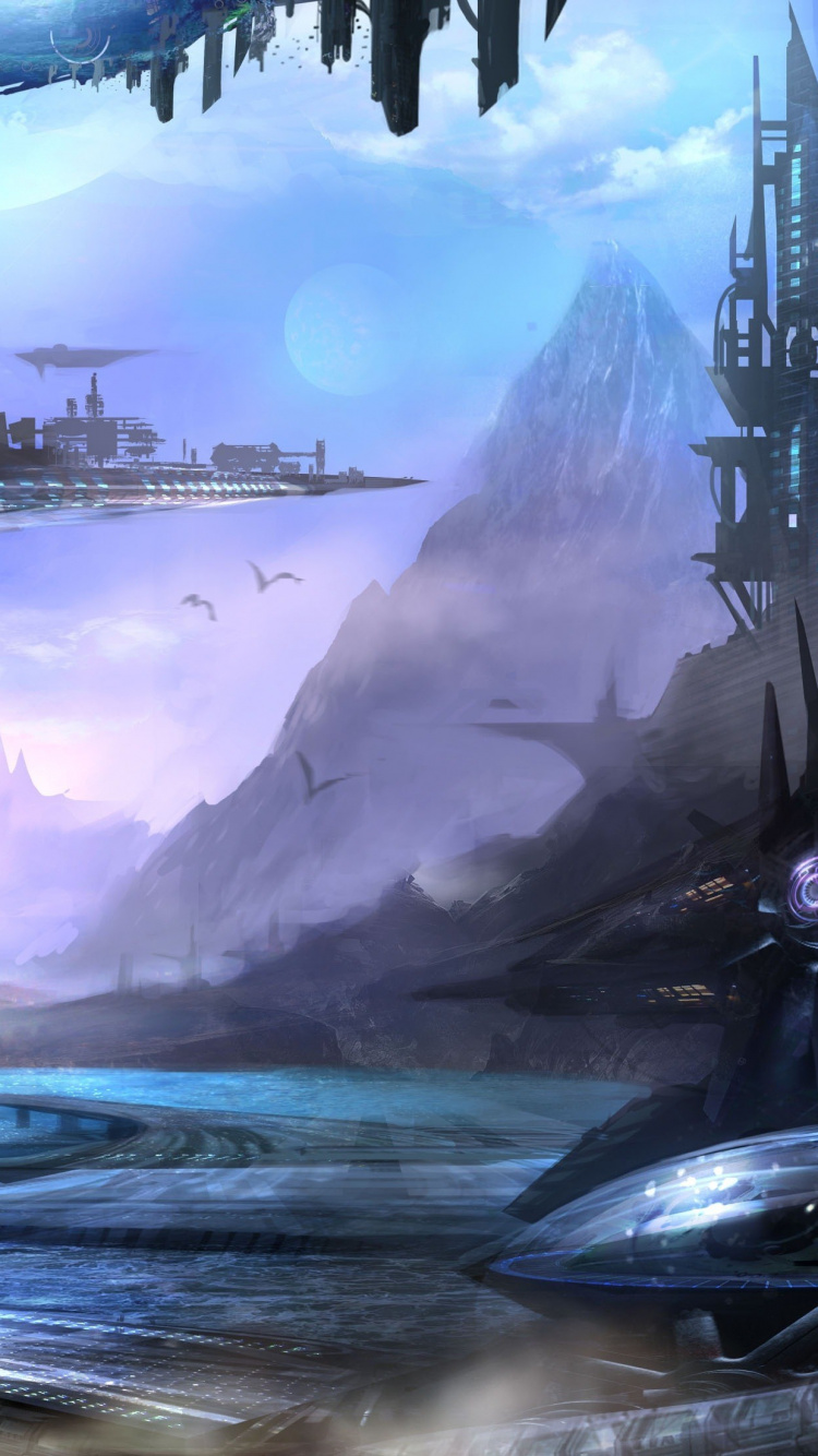 Обои Научная фантастика, научная фантазия, фэнтези, пейзаж, водоток в разрешении 750x1334